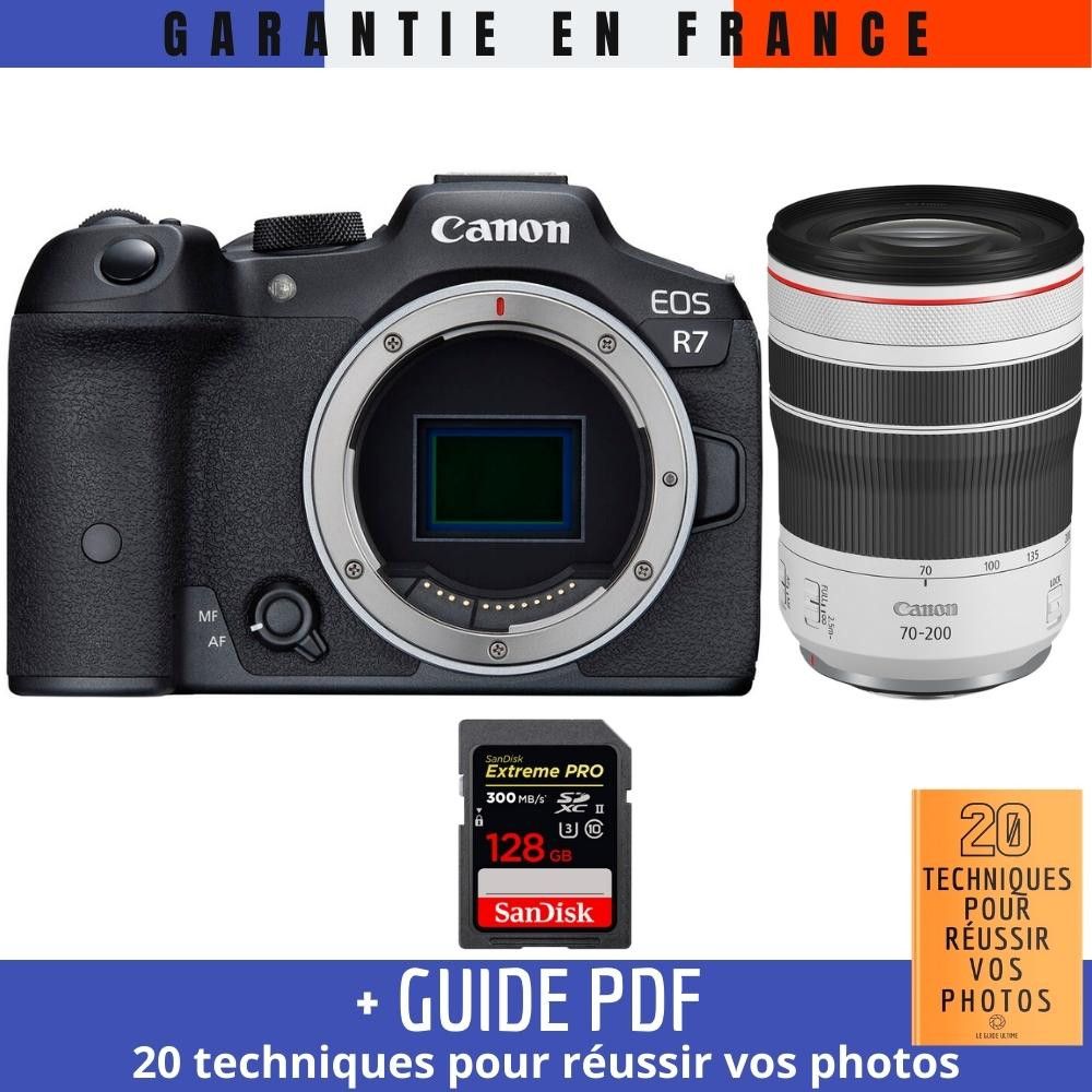 Canon EOS R7 + RF 70-200mm F4 L IS USM + 1 SanDisk 128GB Extreme PRO UHS-II SDXC 300MB/s + Guide PDF '20 techniques pour réussir vos photos'