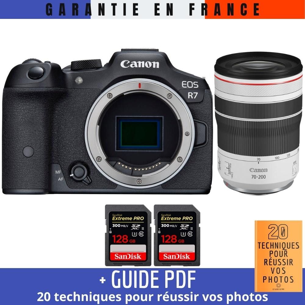 Canon EOS R7 + RF 70-200mm F4 L IS USM + 2 SanDisk 128GB Extreme PRO UHS-II SDXC 300MB/s + Guide PDF '20 techniques pour réussir vos photos'