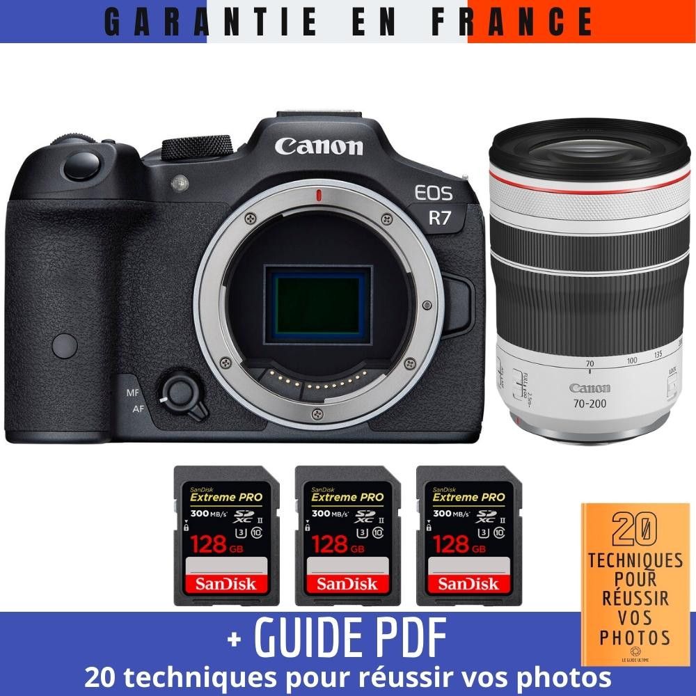 Canon EOS R7 + RF 70-200mm F4 L IS USM + 3 SanDisk 128GB Extreme PRO UHS-II SDXC 300MB/s + Guide PDF '20 techniques pour réussir vos photos'