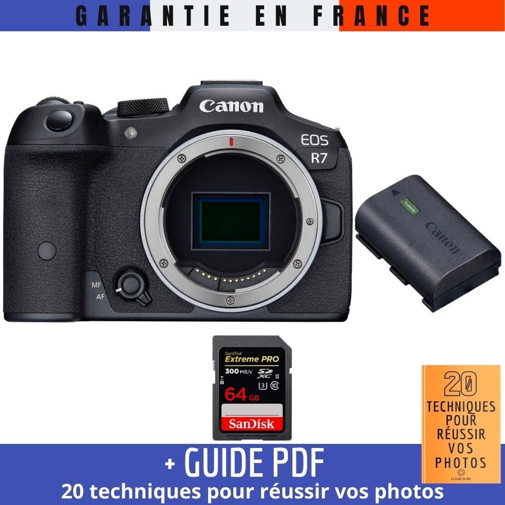 Canon EOS R7 + LP-E6NH Battery + 1 SanDisk 64GB Extreme PRO UHS-II SDXC Card (300MB/s) + '20 Techniques for Succeeding in Photography' Guide