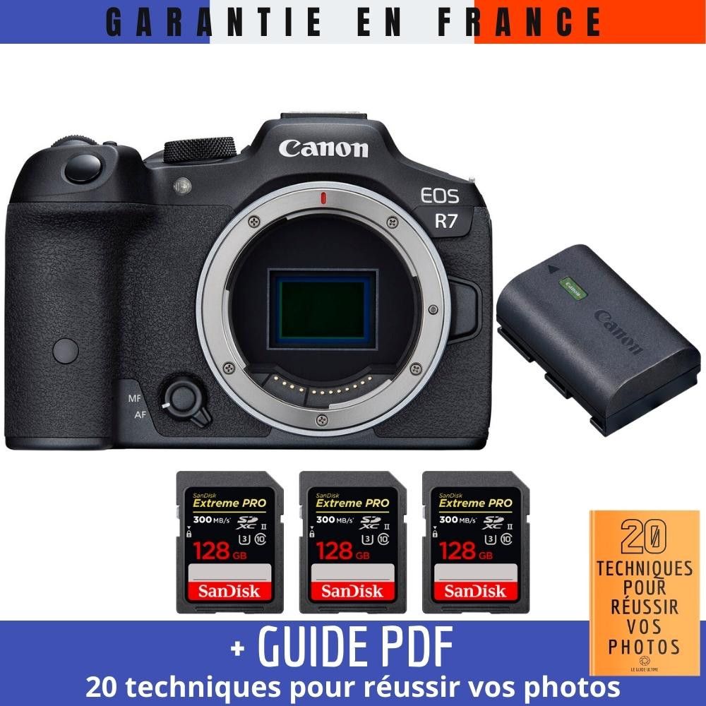 Canon EOS R7 + LP-E6NH Battery + 3x 128GB SanDisk Extreme PRO UHS-II SDXC Cards + '20 Techniques for Successful Photos' Guide