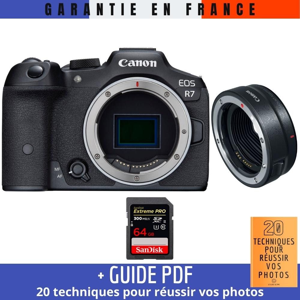 Kit Canon EOS R7 avec objectif EF-EOS R et carte SD 64 Go Sandisk Extreme PRO UHS-II
