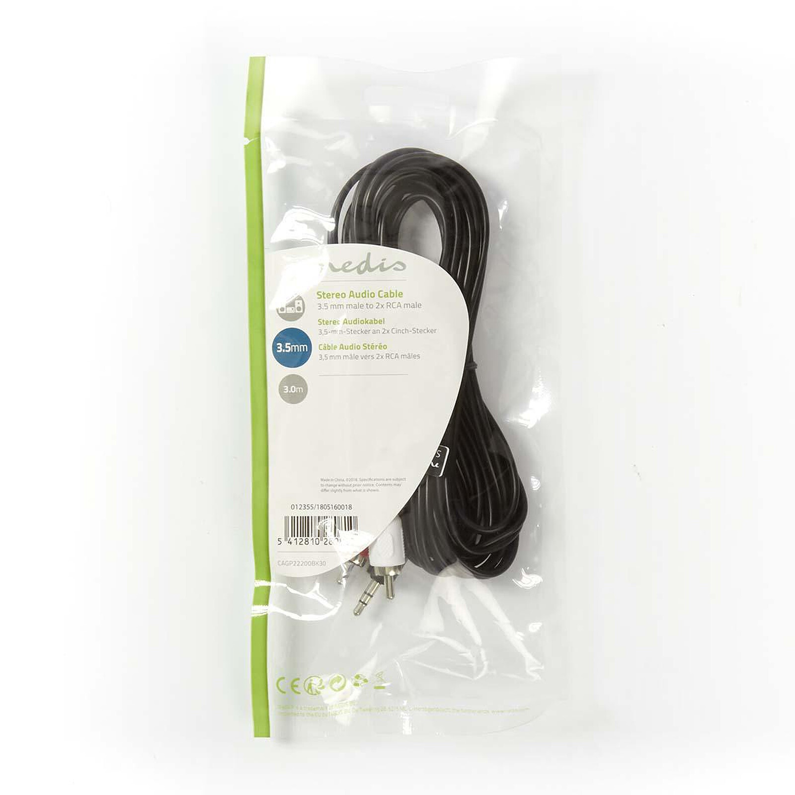 Nedis Audio Cable Stereo Jack 3.5 mm male to 2x RCA male - 3 m