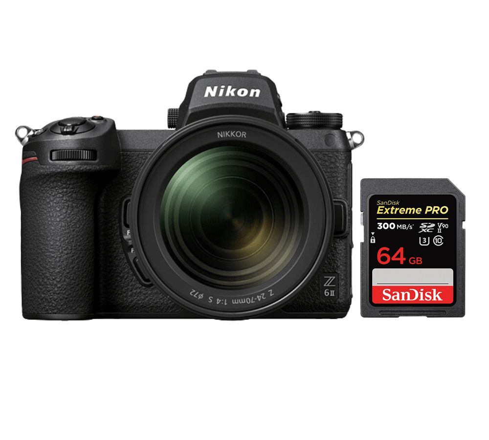 Nikon Z6 II Camera Kit with 24-70mm f/4 S Lens and SanDisk 64GB Extreme PRO UHS-II SDXC Card (300MB/s)