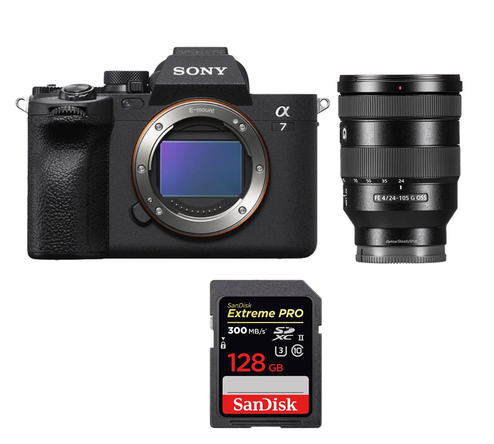 Sony Alpha A7 Mark IV Camera Body + FE 24-105mm f/4 G OSS Lens + SanDisk 128GB Extreme Pro SDXC UHS-II Card