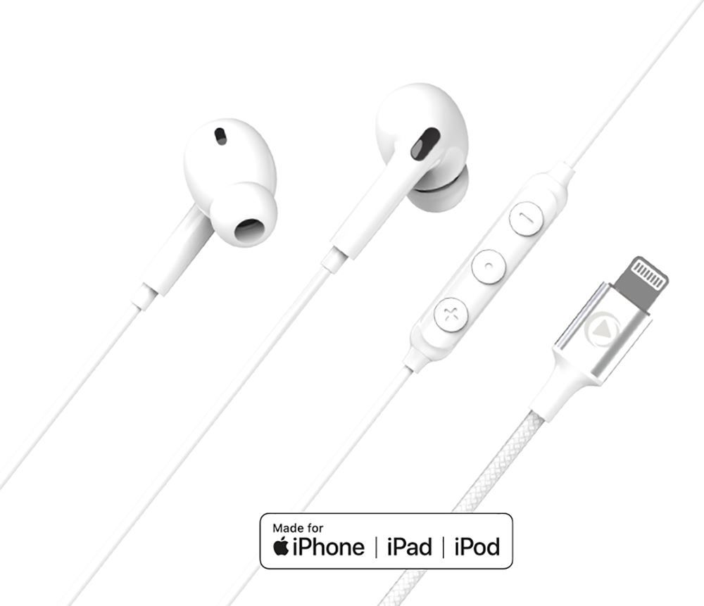 BIGBEN Connected Wired Earbuds - In-Ear Headphones with Microphone - Lightning - White - MFi Certified