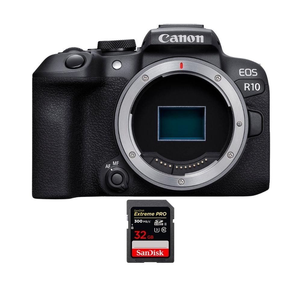 Canon EOS R10 Camera + 1 SanDisk 32GB Extreme PRO UHS-II SDXC Card (300 MB/s) + '20 TECHNIQUES POUR RÉUSSIR VOS PHOTOS' Guide