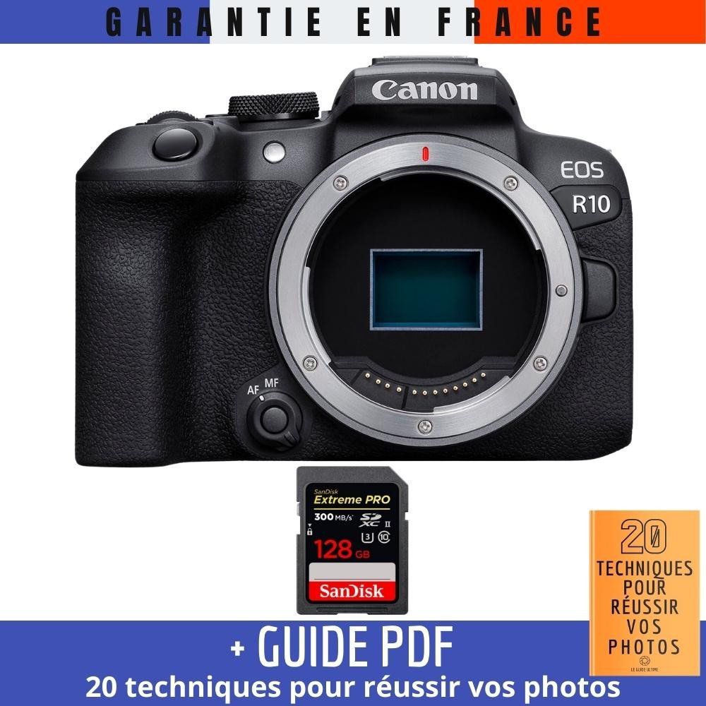 Canon EOS R10 + 1 SanDisk 128GB Extreme PRO UHS-II SDXC Card (300 MB/s) + '20 TECHNIQUES POUR RÉUSSIR VOS PHOTOS' Guide
