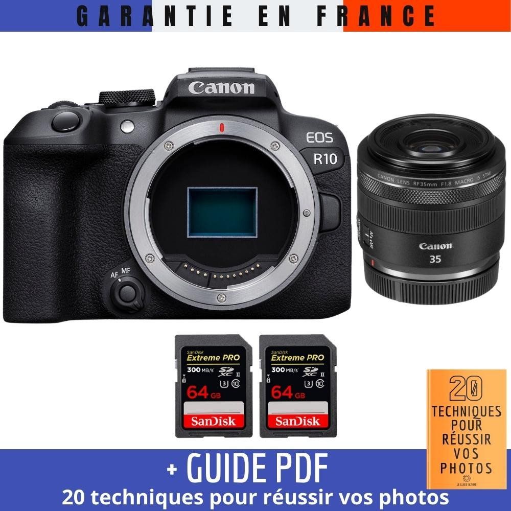Canon EOS R10 + RF 35mm F1.8 IS Macro STM Camera Kit + 2 SanDisk 64GB Extreme PRO UHS-II SDXC Cards