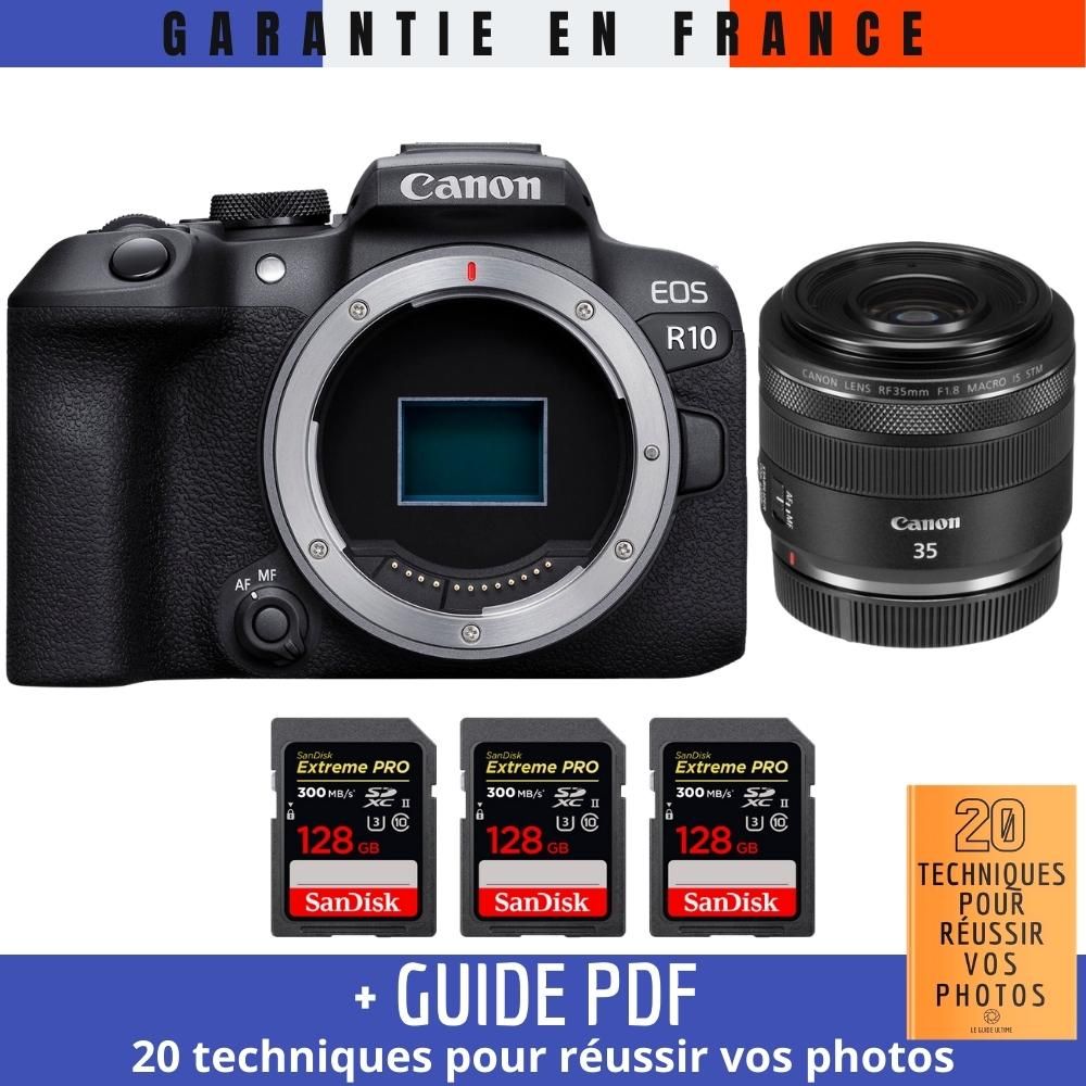 Canon EOS R10 + RF 35mm F1.8 IS Macro STM Lens + 3x SanDisk 128GB Extreme PRO UHS-II SDXC Cards (20 Tips for Mastering Your Photos Included)