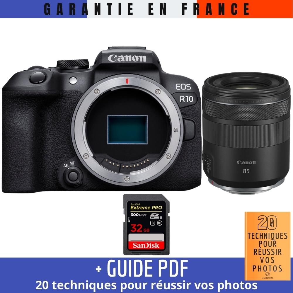 Canon EOS R10 + RF 85mm F2 Macro IS STM Lens + 1x SanDisk 32GB Extreme PRO UHS-II SDXC Card (20 Techniques for Succeeding with Photos Guide)