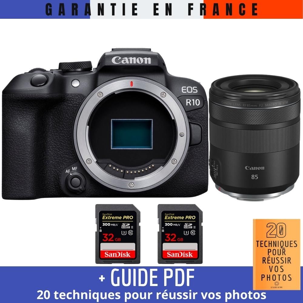 Canon EOS R10 + RF 85mm F2 Macro IS STM + 2 SanDisk 32GB Extreme PRO UHS-II SDXC 300MB/s + Guide PDF '20 TECHNIQUES POUR RÉUSSIR VOS PHOTOS