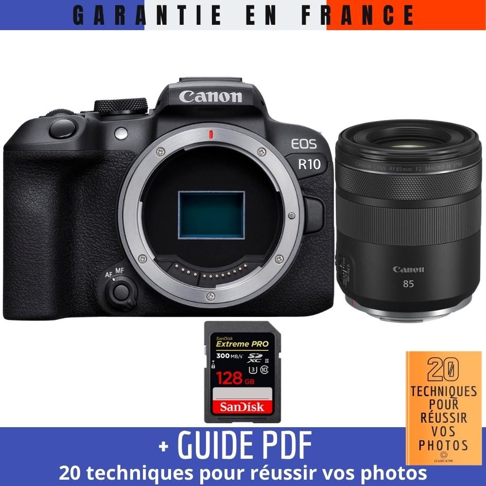 Canon EOS R10 + RF 85mm F2 Macro IS STM + SanDisk 128GB Extreme PRO UHS-II SDXC Card + '20 TECHNIQUES POUR RÉUSSIR VOS PHOTOS Guide