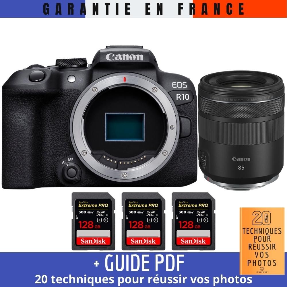 Canon EOS R10 + RF 85mm F2 Macro IS STM + 3 SanDisk 128GB Extreme PRO UHS-II SDXC Cards + '20 TECHNIQUES POUR RÉUSSIR VOS PHOTOS