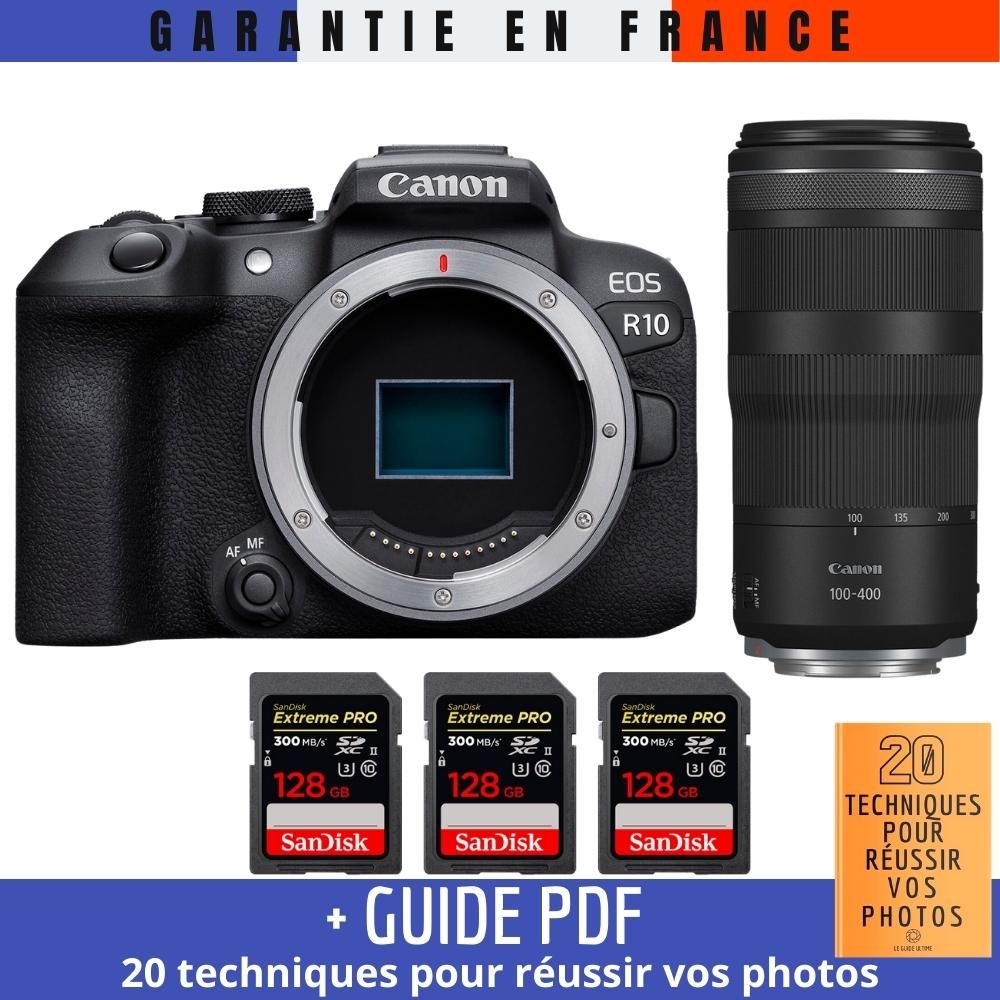Canon EOS R10 + RF 100-400mm F5.6-8 IS USM Lens + 3 SanDisk 128GB Extreme PRO UHS-II SDXC Cards (PDF Guide '20 Techniques for Succeeding in Photos)
