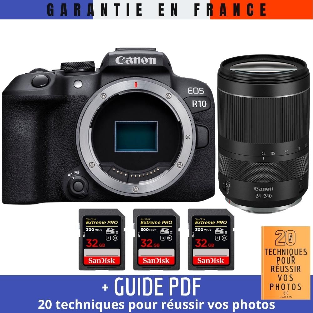Canon EOS R10 + RF 24-240mm F4-6.3 IS USM Lens + 3x SanDisk 32GB Extreme PRO UHS-II SDXC Cards (20 Photo Techniques Guide)