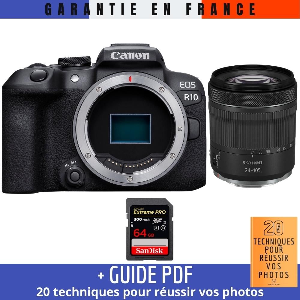 Canon EOS R10 Mirrorless Camera + RF 24-105mm F4-7.1 IS STM Lens + 1 SanDisk 64GB Extreme PRO UHS-II SDXC Card (300MB/s) + '20 TECHNIQUES POUR RÉUSSIR VOS PHOTOS Guide
