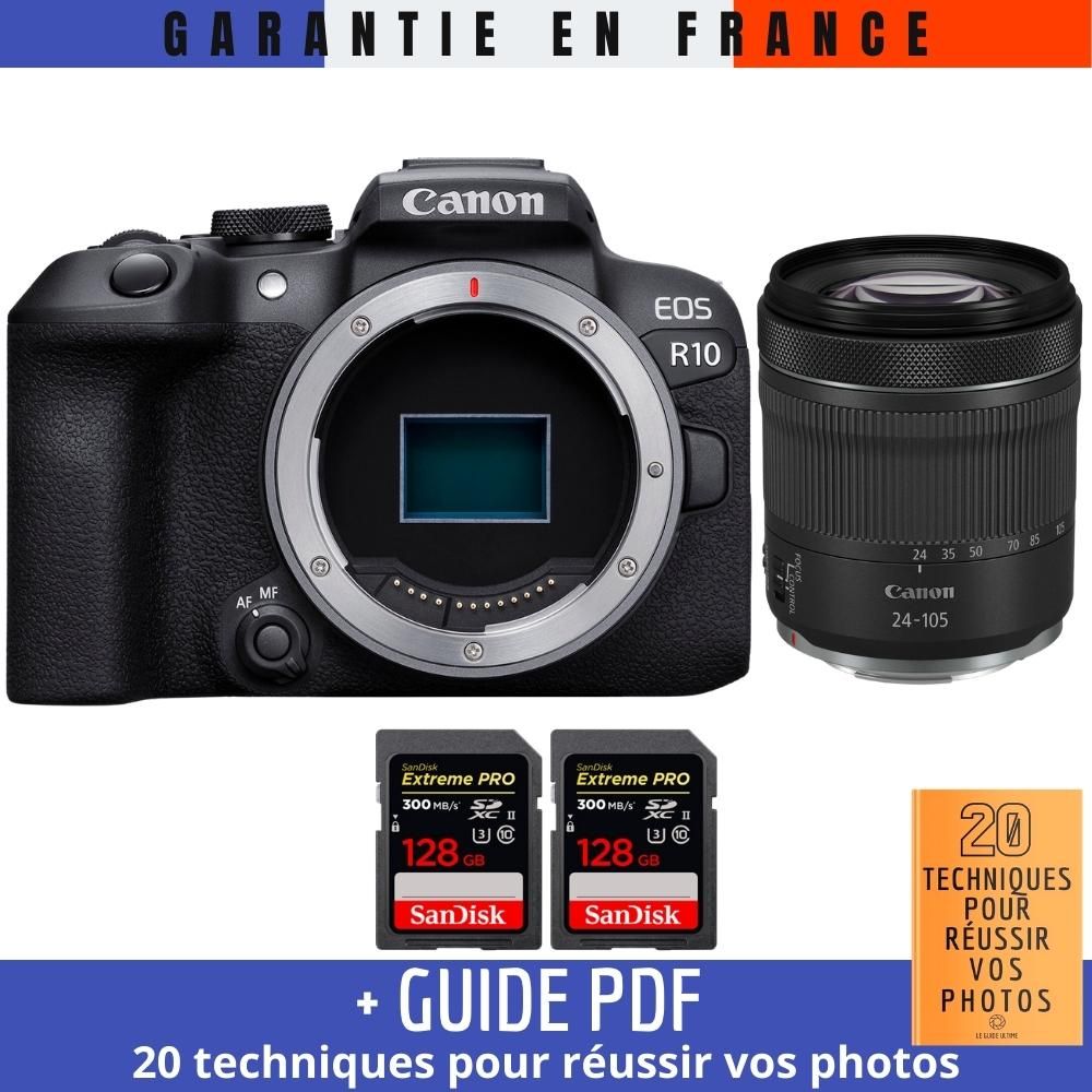 Canon EOS R10 Mirrorless Camera + RF 24-105mm F4-7.1 IS STM Lens + 2 SanDisk 128GB Extreme PRO UHS-II SDXC Cards + '20 TECHNIQUES POUR RÉUSSIR VOS PHOTOS Guide