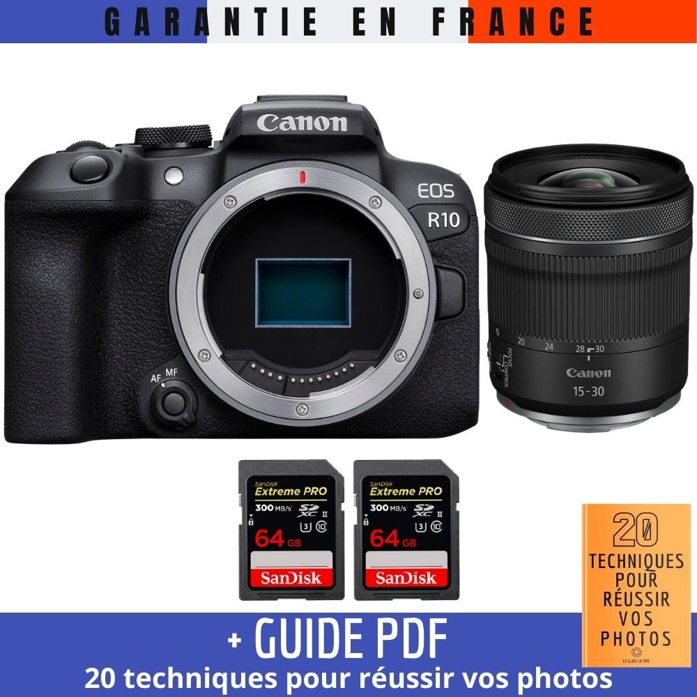 Canon EOS R10 + RF 15-30mm F4.5-6.3 IS STM + 2x SanDisk 64GB Extreme PRO UHS-II SDXC 300MB/s Memory Cards + '20 TECHNIQUES FOR SUCCEEDING AT PHOTOGRAPHY' Guide