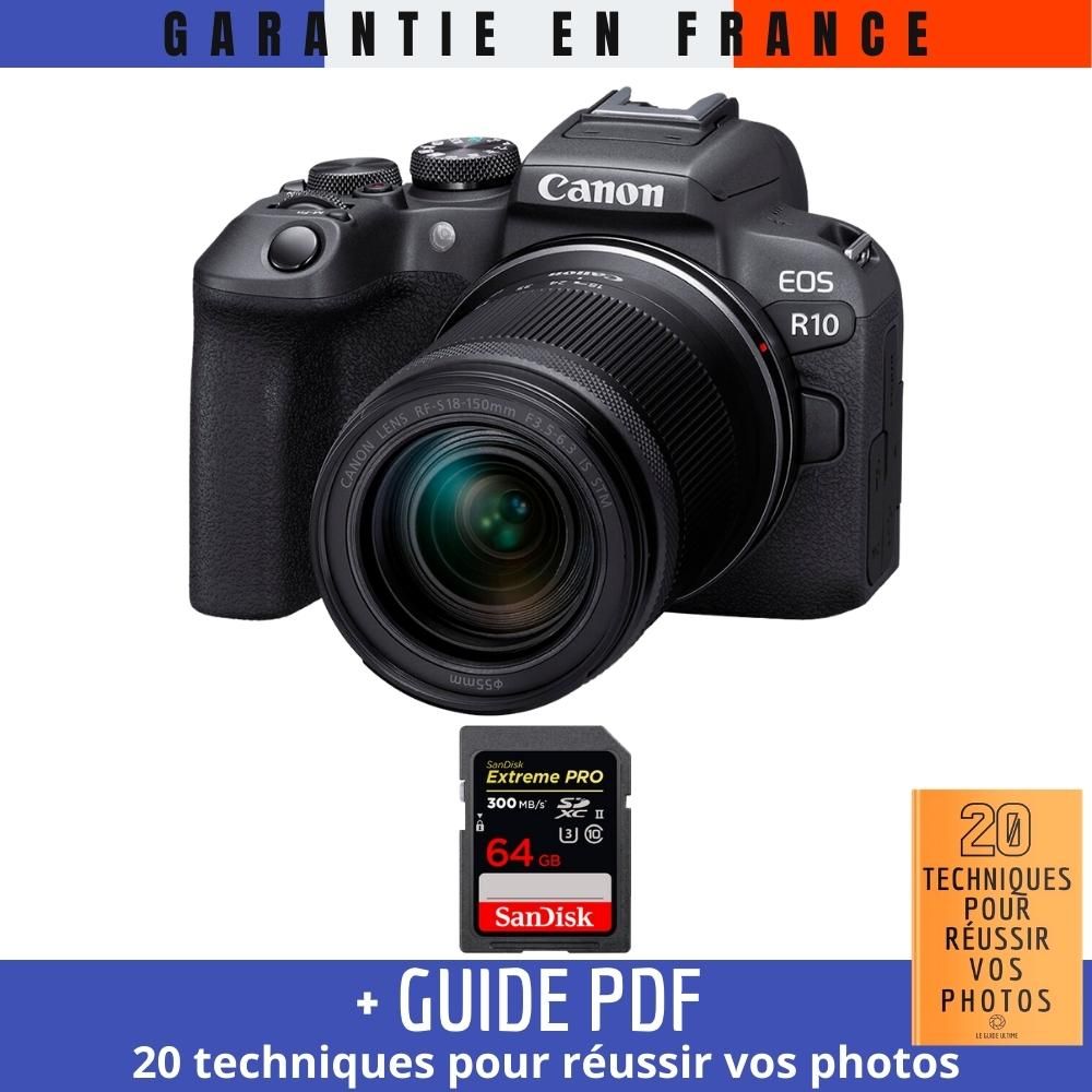 Canon EOS R10 + RF-S 18-150mm F4.5-6.3 IS STM + 1 SanDisk 64GB Extreme PRO UHS-II SDXC 300MB/s Memory Card + '20 TECHNIQUES POUR RÉUSSIR VOS PHOTOS Guide