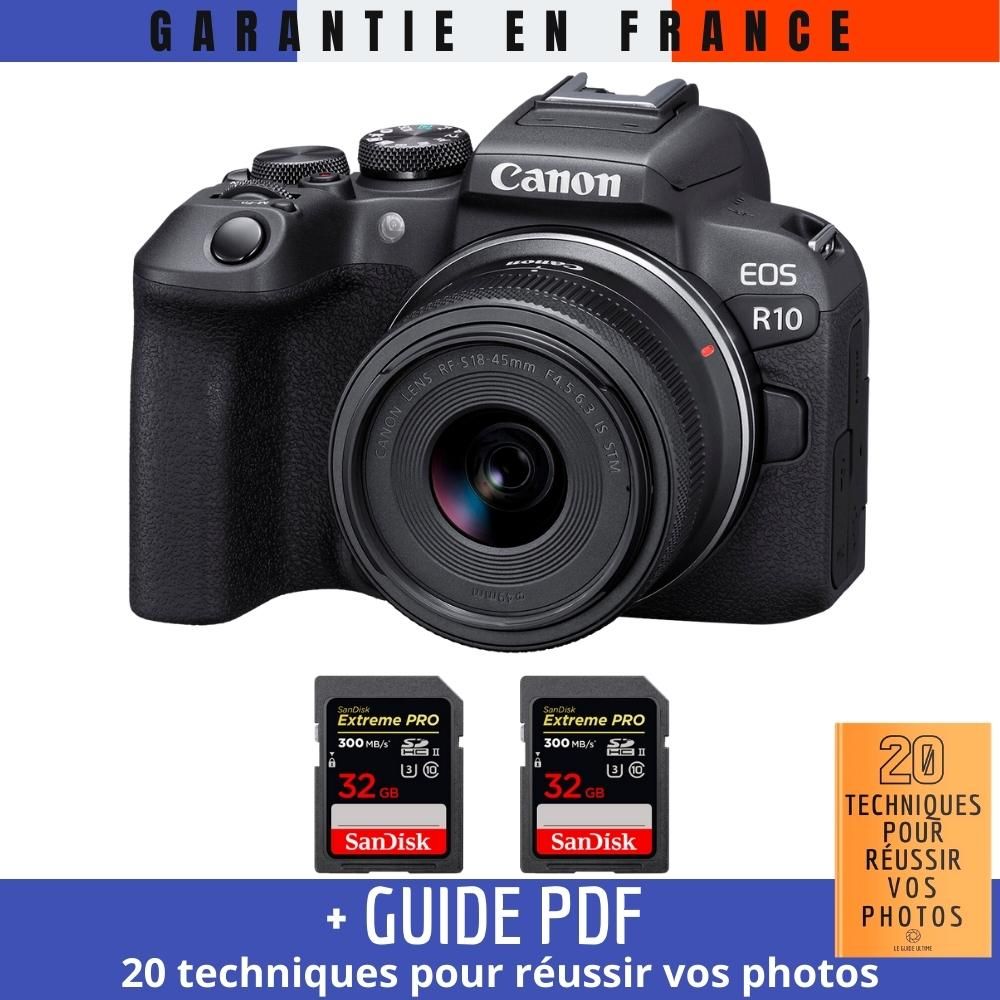 Canon EOS R10 + RF-S 18-45mm F4.5-6.3 IS STM Lens Kit + 2x 32GB SanDisk Extreme PRO UHS-II SDXC Cards