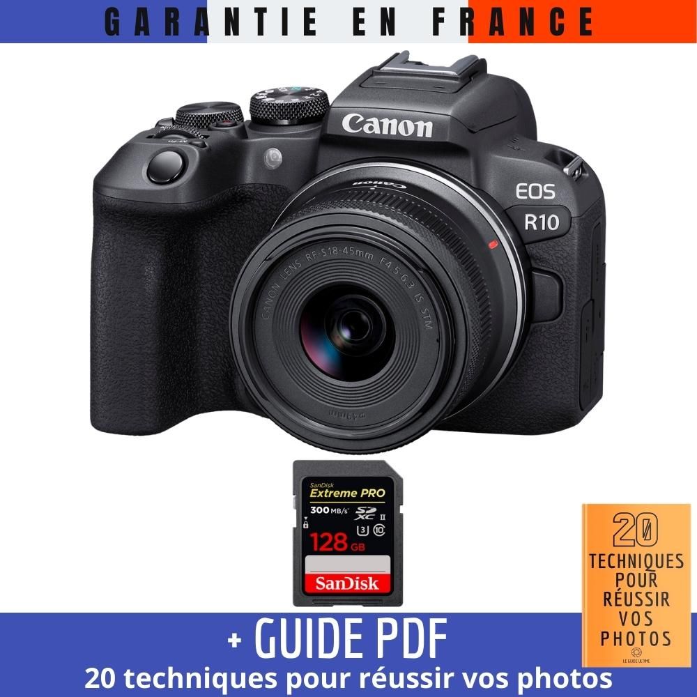 Canon EOS R10 + RF-S 18-45mm F4.5-6.3 IS STM + 1 SanDisk 128GB Extreme PRO UHS-II SDXC 300MB/s Memory Card + '20 TECHNIQUES POUR RÉUSSIR VOS PHOTOS Guide