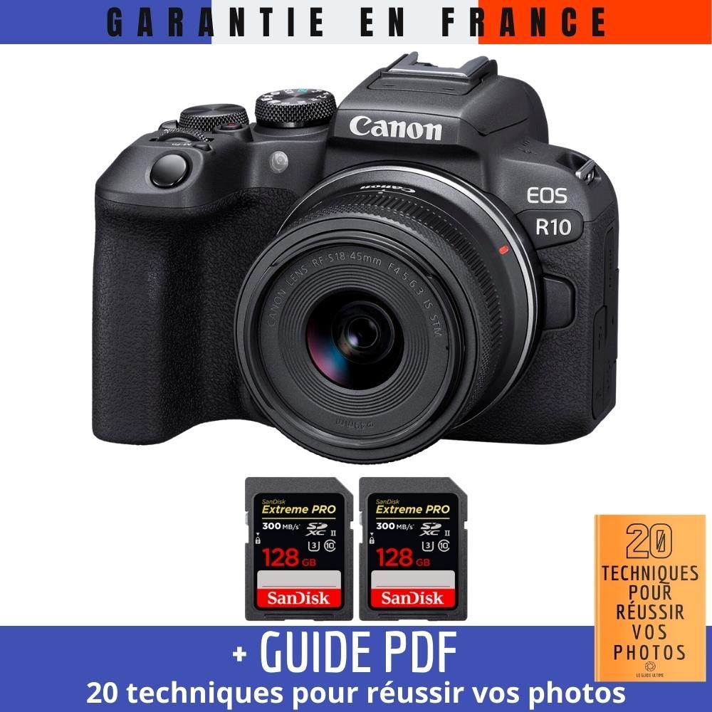 Canon EOS R10 + RF-S 18-45mm F4.5-6.3 IS STM Kit + 2x 128GB SanDisk Extreme PRO UHS-II SDXC Cards