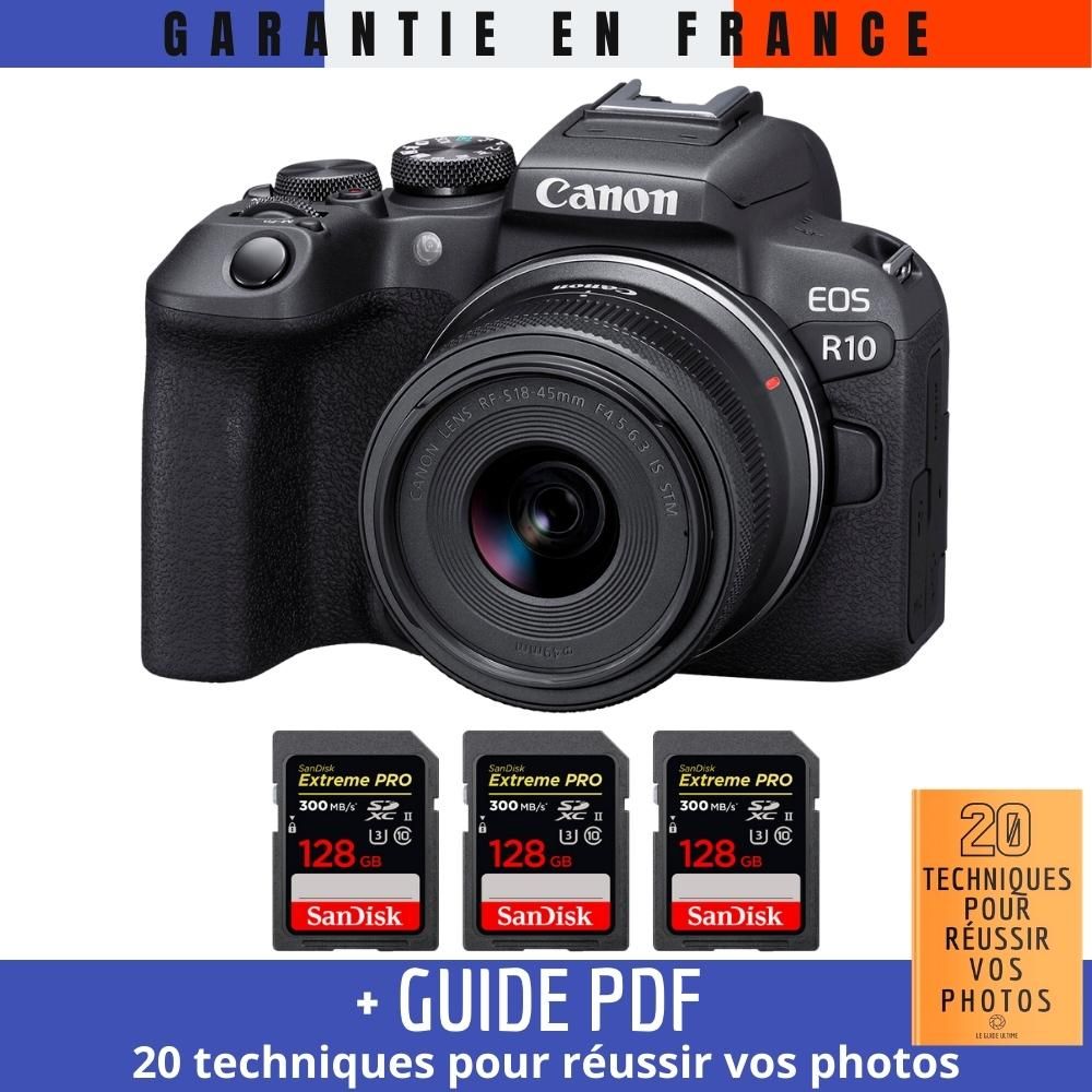 Canon EOS R10 Mirrorless Camera + RF-S 18-45mm F4.5-6.3 IS STM Lens + 3 SanDisk 128GB Extreme PRO UHS-II SDXC Cards