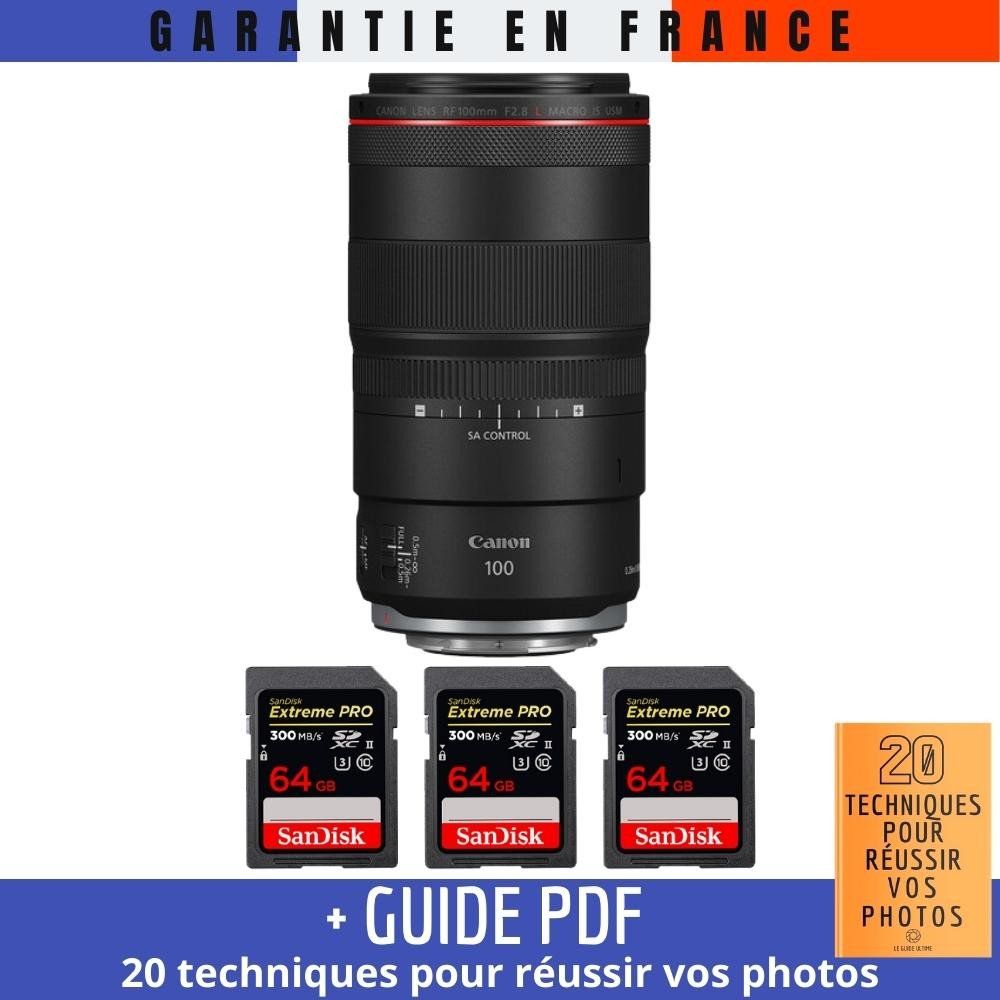Canon RF 100mm f/2.8L Macro IS USM Lens + 3 SanDisk 64GB Extreme PRO UHS-II SDXC Cards (300MB/s) + '20 TECHNIQUES FOR SUCCESSFUL PHOTOS' Guide