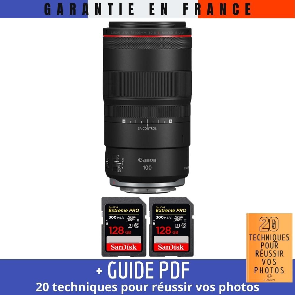 Canon RF 100mm f/2.8L Macro IS USM Lens + 2 SanDisk 128GB Extreme PRO UHS-II SDXC Cards + '20 TECHNIQUES FOR SUCCESSFUL PHOTOS Guide