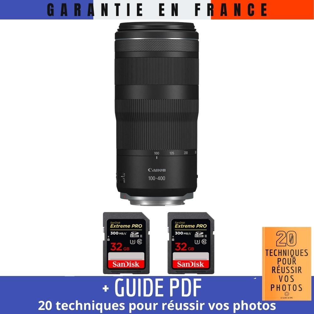 Canon RF 100-400mm f/5.6-8 IS USM Lens + 2 SanDisk 32GB Extreme PRO UHS-II SDXC Cards + '20 TECHNIQUES FOR SUCCESSFUL PHOTOS Guide