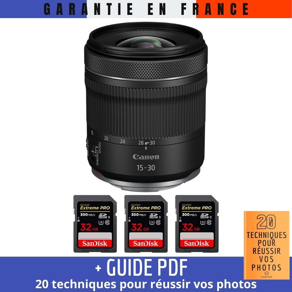 Canon RF 15-30mm F4.5-6.3 IS STM Lens + 3 SanDisk 32GB Extreme PRO UHS-II SDXC Cards + '20 Techniques for Succeeding in Photography' Guide