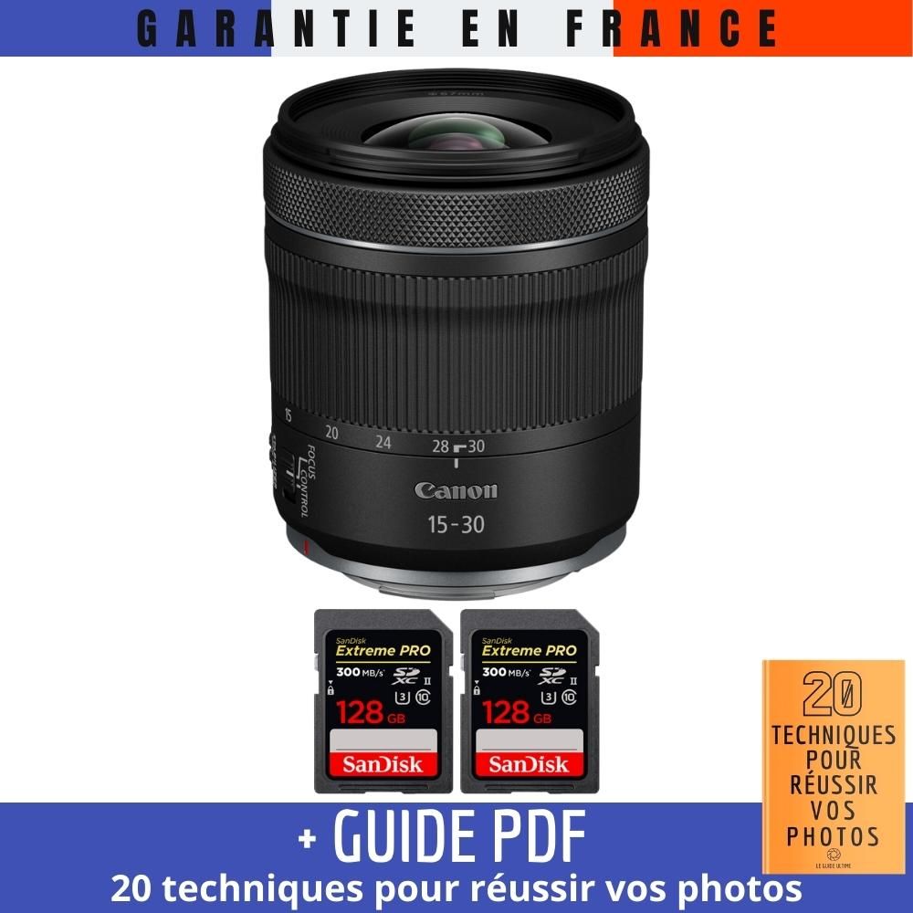 Canon RF 15-30mm f/4.5-6.3 IS STM Lens + 2 SanDisk 128GB Extreme PRO UHS-II SDXC Cards + '20 Techniques for Succeeding in Photography' Guide