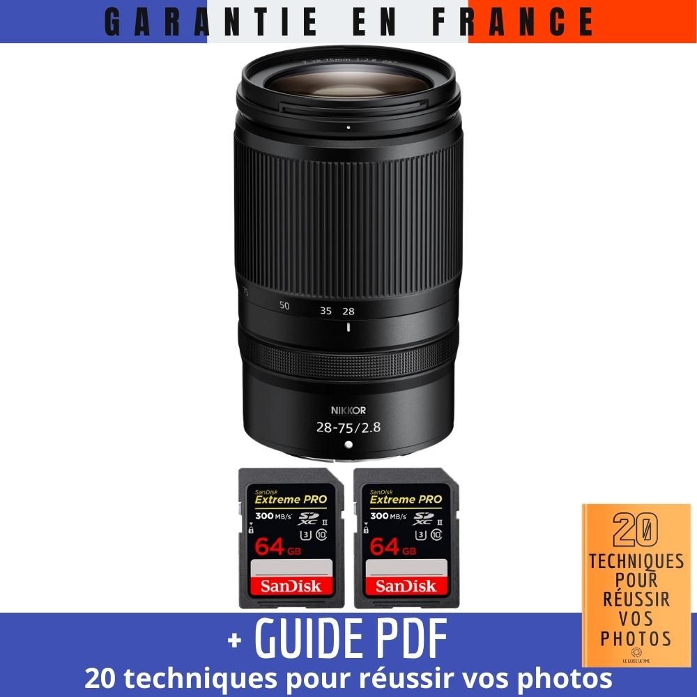 Nikon Z 28-75mm F2.8 Lens + 2x 64GB SanDisk Extreme PRO UHS-II SDXC Cards + '20 TECHNIQUES POUR RÉUSSIR VOS PHOTOS Guide