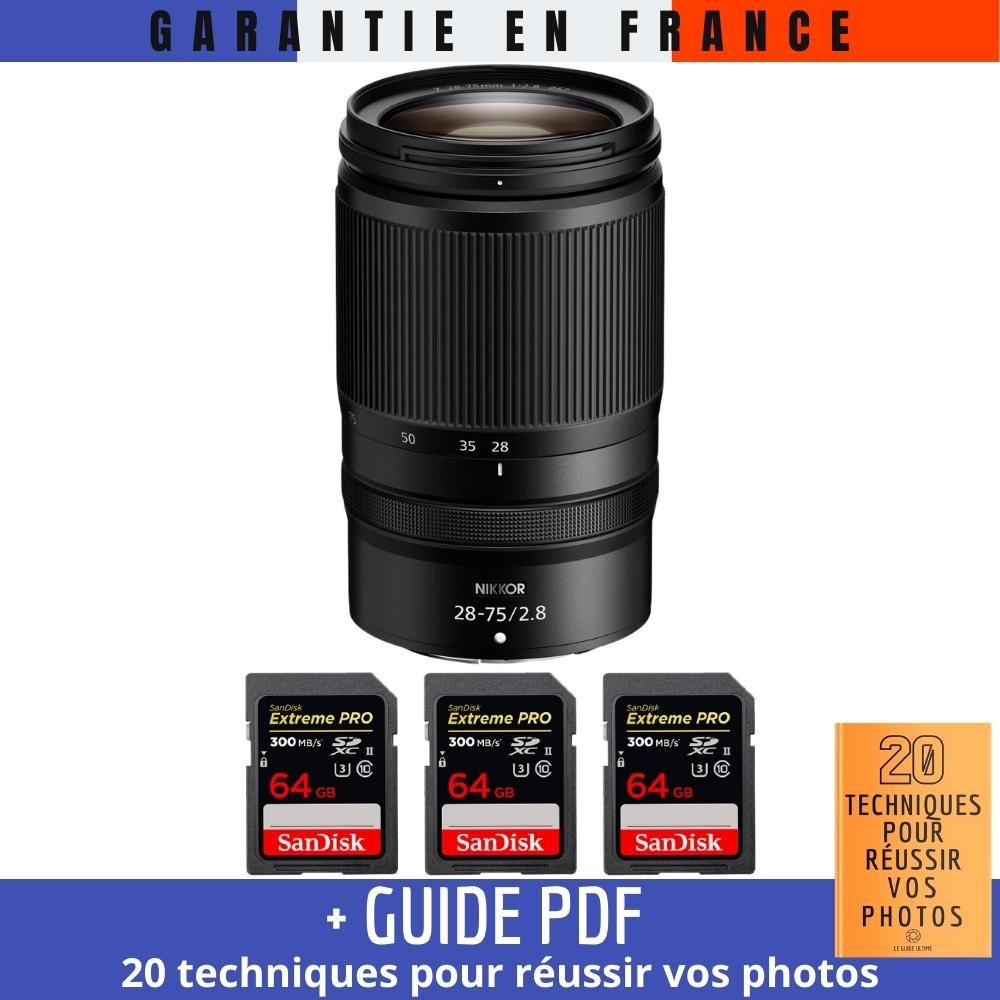 Nikon Z 28-75mm f/2.8 Lens + 3 SanDisk 64GB Extreme PRO UHS-II SDXC Cards (300MB/s) + '20 Techniques for Successful Photos' Guide