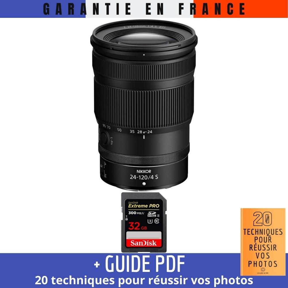 Nikon Z 24-120mm f/4 S Lens + 32GB SanDisk Extreme PRO UHS-II SDXC Memory Card + '20 Techniques for Succeeding in Photography' Guide