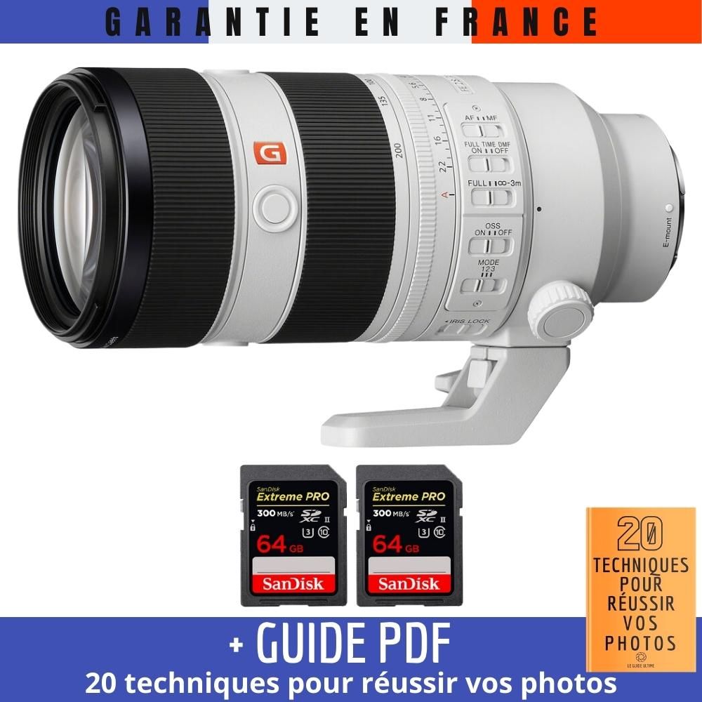 Sony FE 70-200mm F2.8 GM OSS II Lens + 2 SanDisk 64GB Extreme PRO UHS-II SDXC Cards + '20 TECHNIQUES POUR RÉUSSIR VOS PHOTOS' Guide