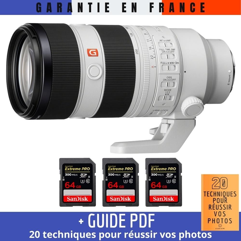 Sony FE 70-200mm F2.8 GM OSS II Telephoto Lens + 3 SanDisk 64GB Extreme PRO UHS-II SDXC Cards + '20 TECHNIQUES POUR RÉUSSIR VOS PHOTOS Guide