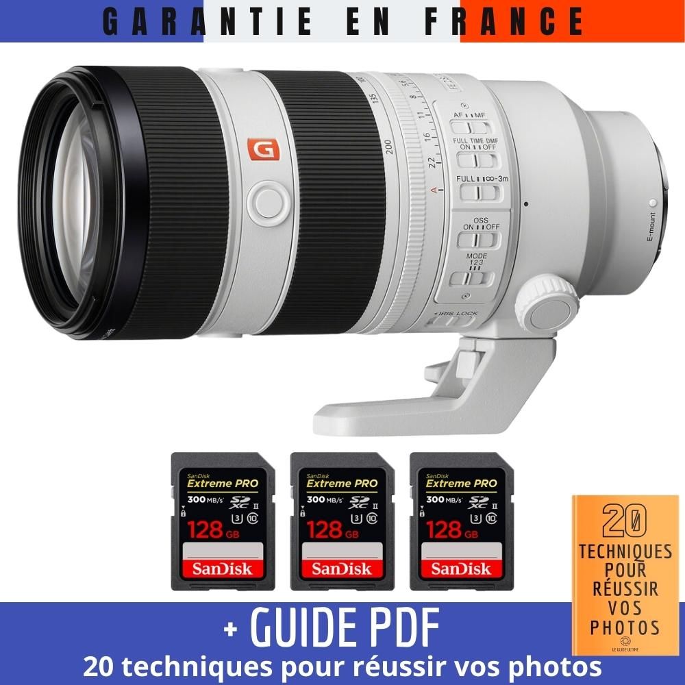 Sony FE 70-200mm F2.8 GM OSS II Telephoto Lens + 3 SanDisk 128GB Extreme PRO UHS-II SDXC Cards + '20 TECHNIQUES POUR RÉUSSIR VOS PHOTOS Guide