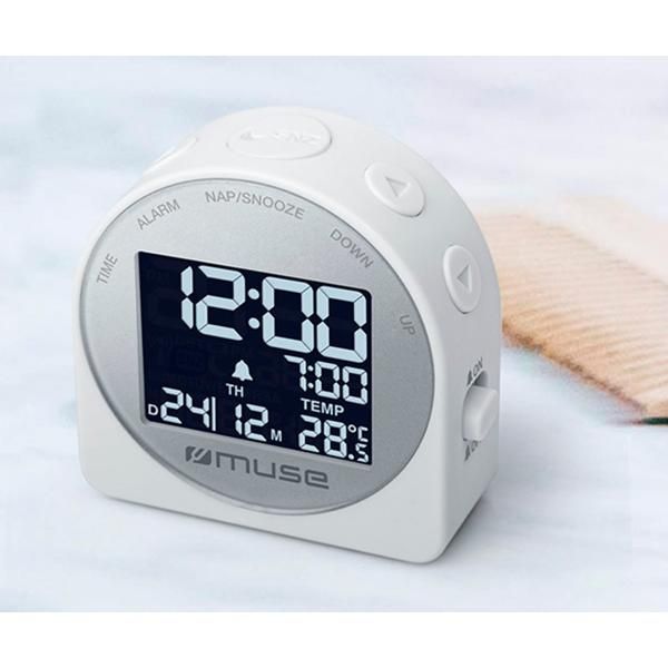 Muse M-09 Digital Alarm Clock, White (Size: 5x3x7 inches, Color: White, Capacity: N/A)