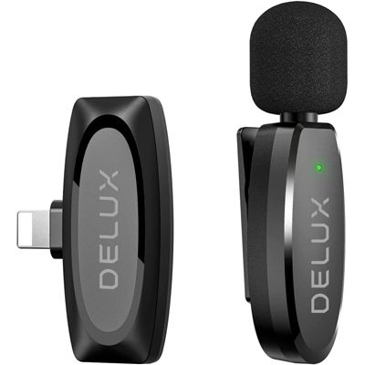 Delux Wireless Lavalier Microphone, 2.4GHz Portable for iPhone, Plug-Play, Noise Reduction Technology
