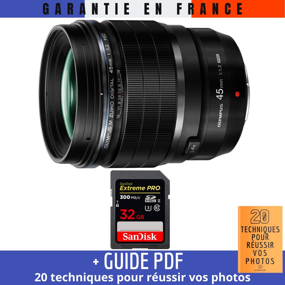 Olympus M.Zuiko Digital ED 45mm f/1.2 PRO Lens + 32GB SanDisk UHS-II Card + '20 Techniques for Successful Photos' Guide
