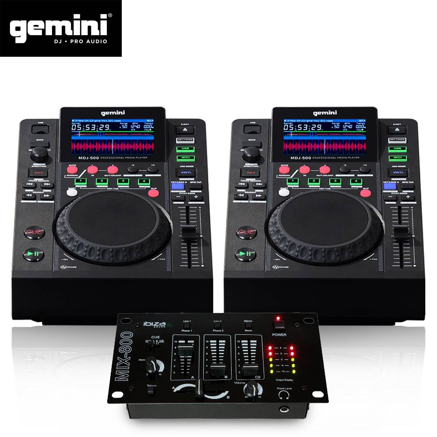Gemini MDJ-500 Pro USB MP3 Media Player with LCD Screen and DJ Mix Table