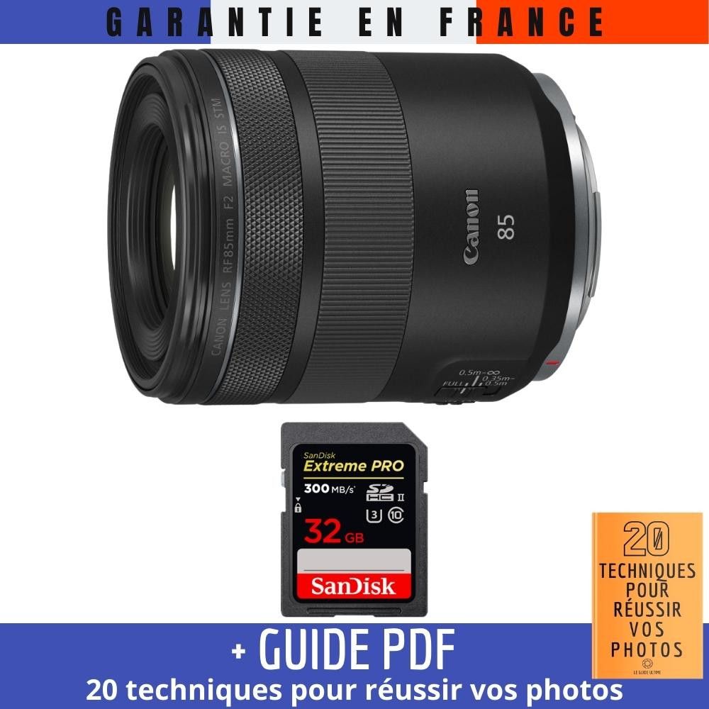 Canon RF 85mm f/2 Macro IS STM Lens + 1x 32GB SanDisk UHS-II Card (300MB/s) + '20 Techniques for Succeeding in Your Photos' Guide