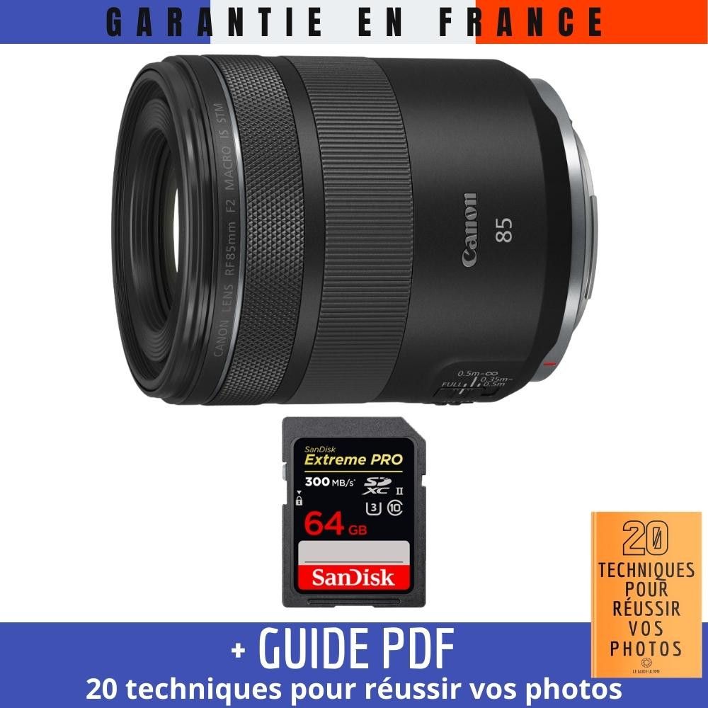 Canon RF 85mm f/2 Macro IS STM Lens + 3 SanDisk 32GB UHS-II Cards