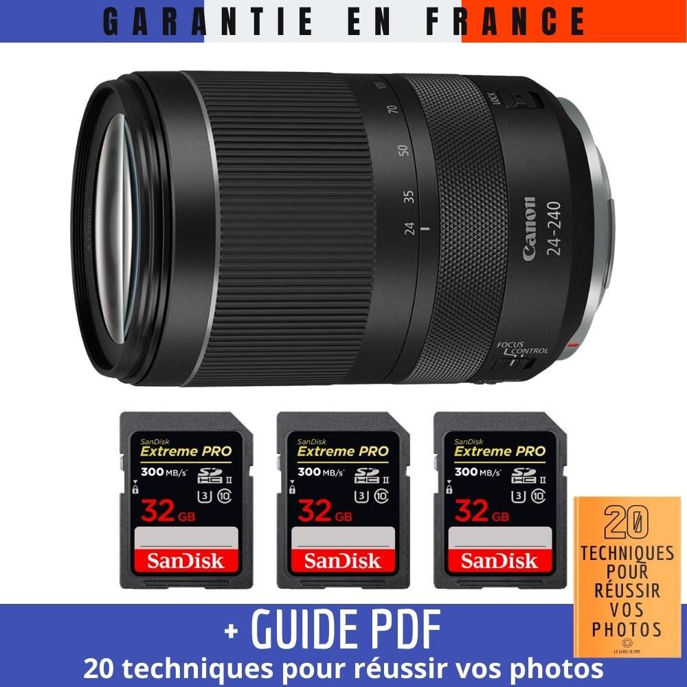 Canon RF 24-240mm f/4-6.3 IS USM Lens + 3 SanDisk 32GB UHS-II 300MB/s Cards + '20 Techniques for Succeeding in Your Photos' Guide