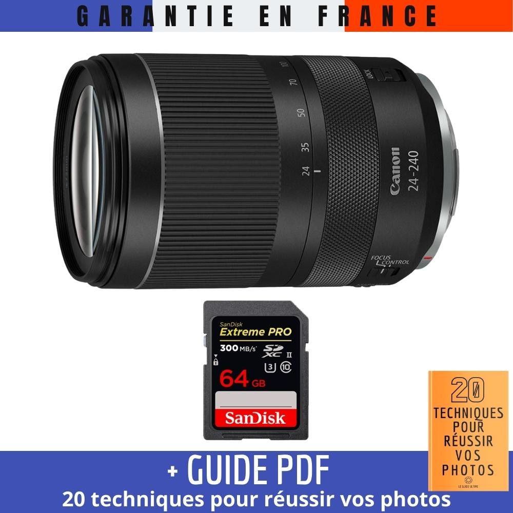 Canon RF 24-240mm f/4-6.3 IS USM Lens + 1 SanDisk 64GB UHS-II 300MB/s Card + MCZ DIRECT '20 Techniques for Succeeding in Your Photos' Guide