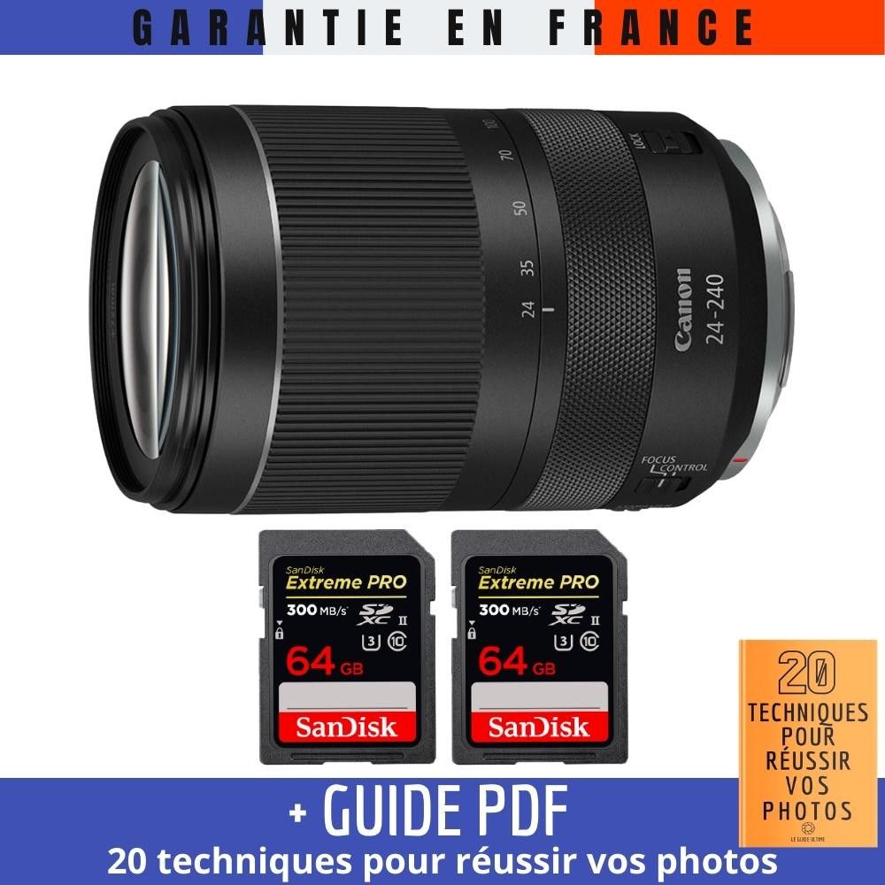 Canon RF 24-240mm f/4-6.3 IS USM Lens + 2 SanDisk 64GB UHS-II 300MB/s Cards + '20 Techniques for Successful Photos' Guide