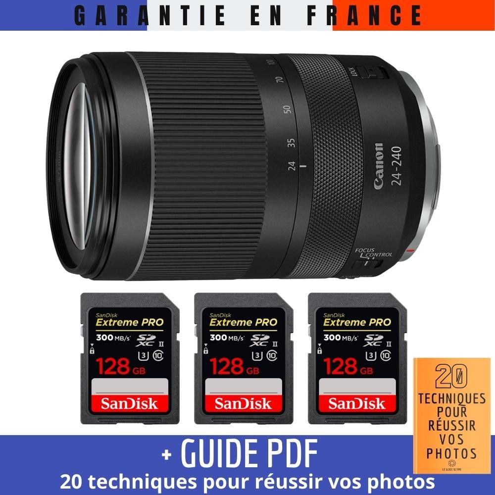 Canon RF 24-240mm f/4-6.3 IS USM Lens + 3 SanDisk 128GB UHS-II Cards