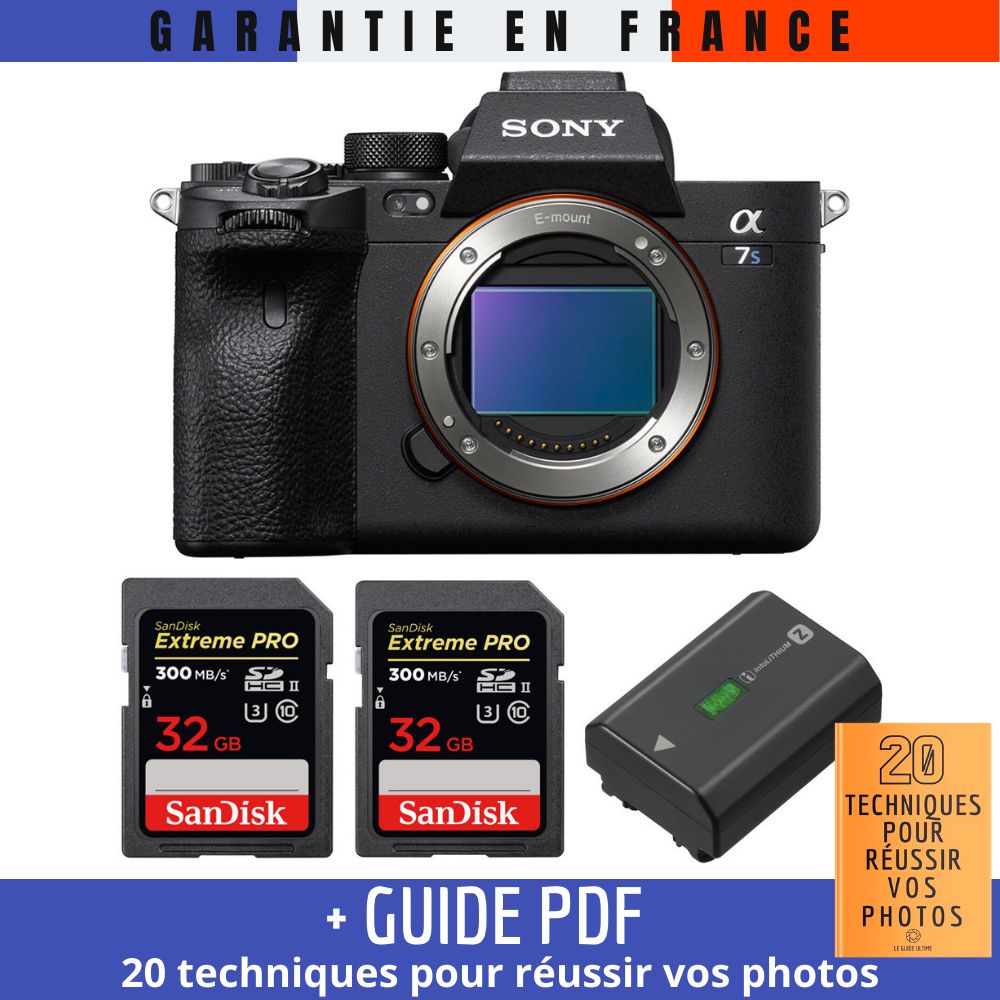 Sony A7S III Nu + 2 SanDisk 32GB Extreme PRO UHS-II 300MB/s + 1 NP-FZ100 + Guide PDF MCZ DIRECT '20 Techniques pour réussir vos photos
